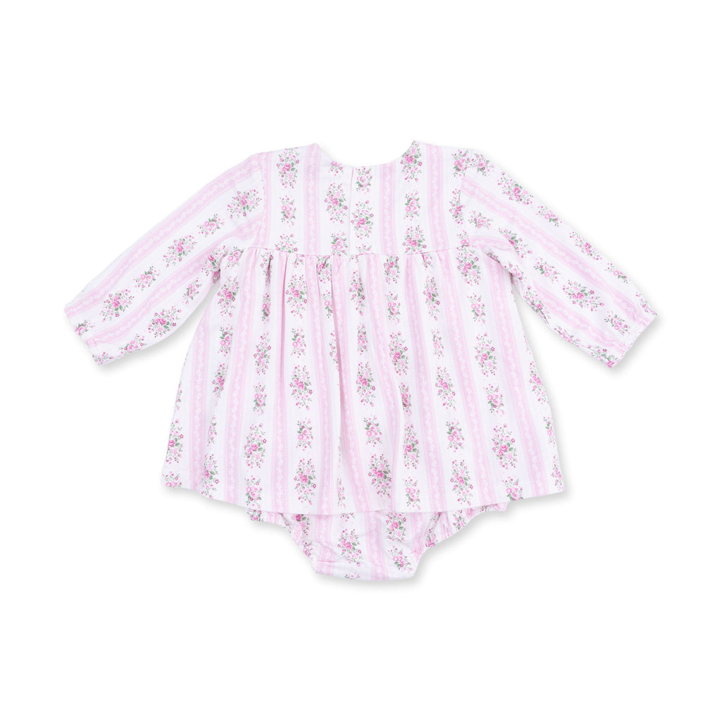 Bella Rose Stripe - Long Sleeve Smocked Ruffle Bubble with Skirt