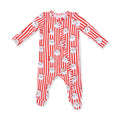 Vintage Santa Stripe - Bamboo - 2 Way Zipper Footie