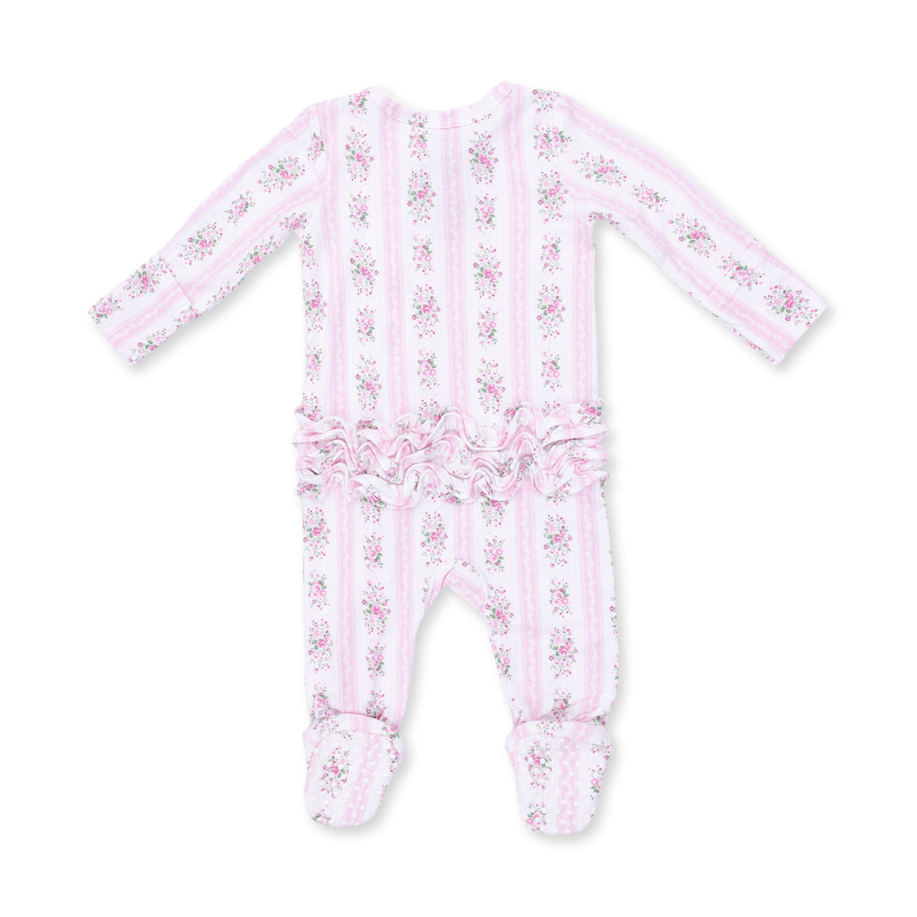Bella Rose Stripe - 2 Way Ruffle Back Zipper Footie