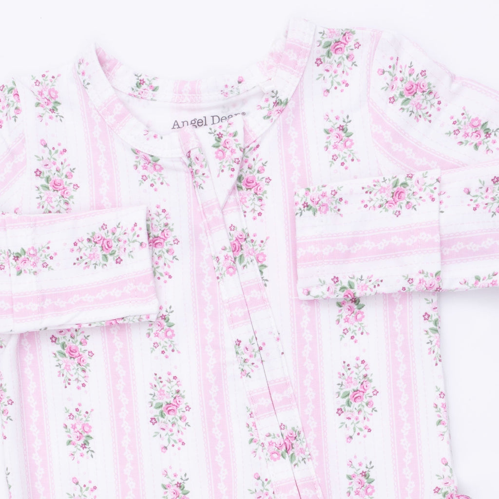 Bella Rose Stripe - 2 Way Ruffle Back Zipper Footie