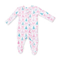 Bow Trellis Tree - Bamboo - 2 Way Ruffle Back Zipper Footie