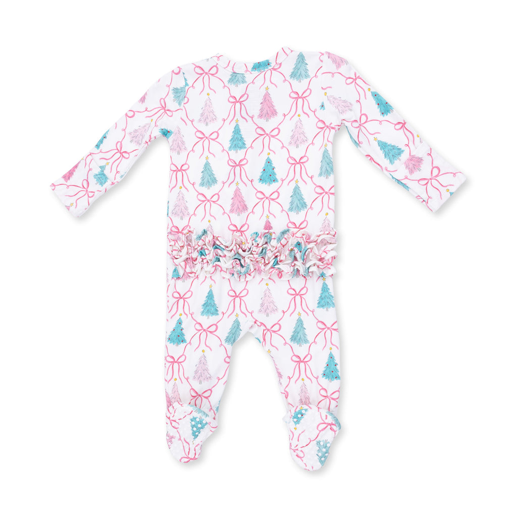 Bow Trellis Tree - Bamboo - 2 Way Ruffle Back Zipper Footie