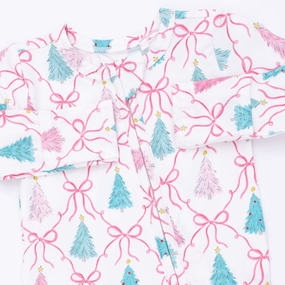 Bow Trellis Tree - Bamboo - 2 Way Ruffle Back Zipper Footie