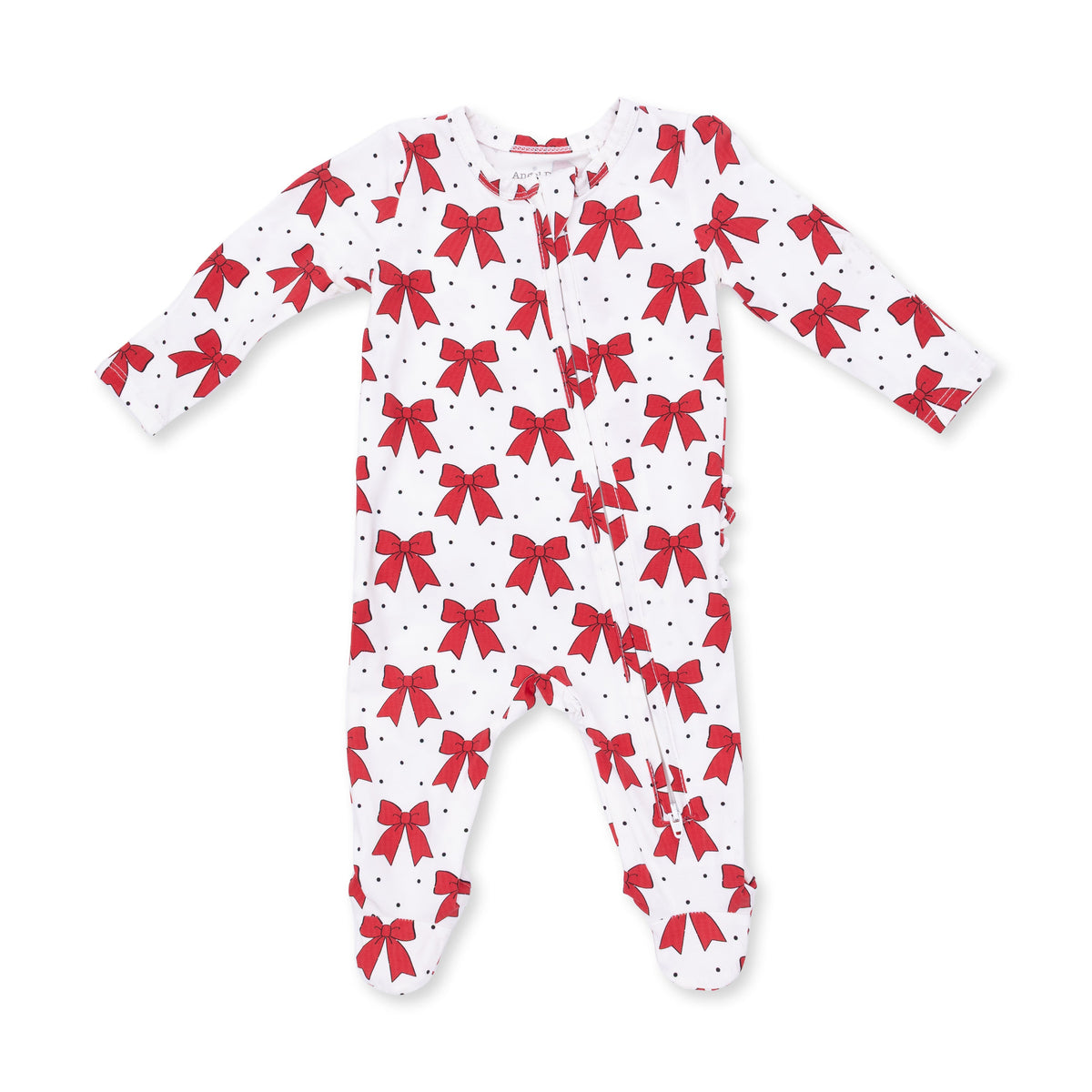 Festive Bows - Bamboo - 2 Way Ruffle Back Zipper Footie