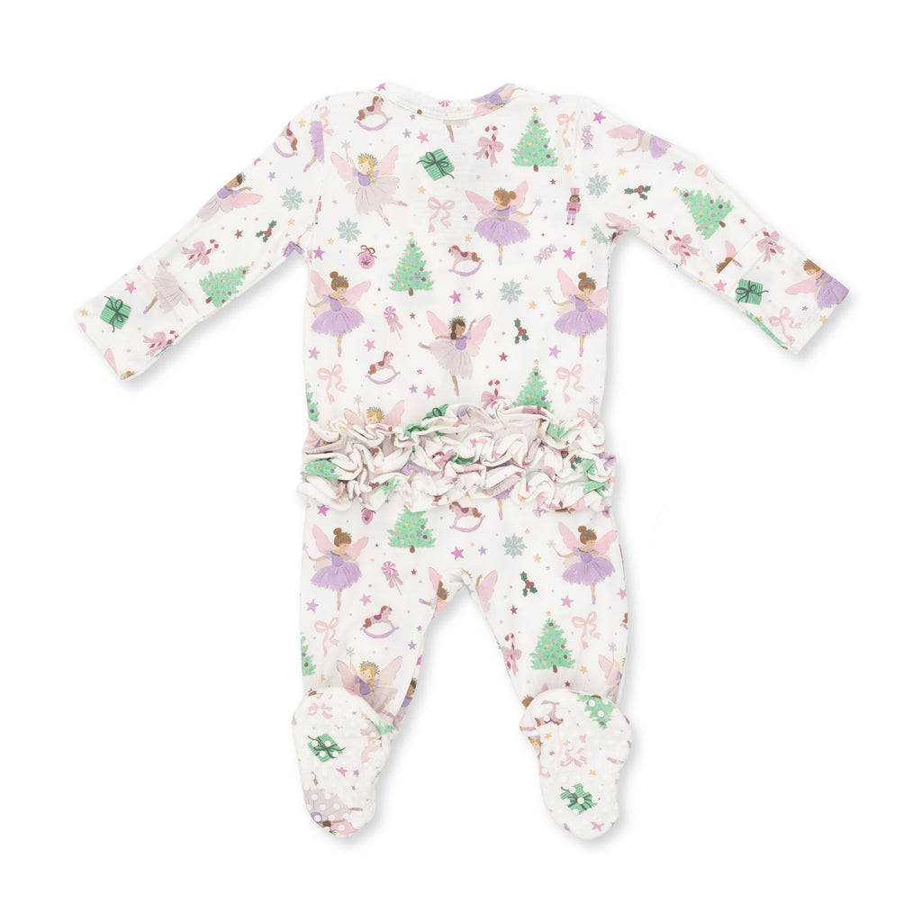 Sugar Plum Fairies - Bamboo - 2 Way Ruffle Back Zipper Footie