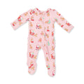 Vintage Reindeer & Santa Pink - Bamboo - 2 Way Ruffle Back Zipper Footie