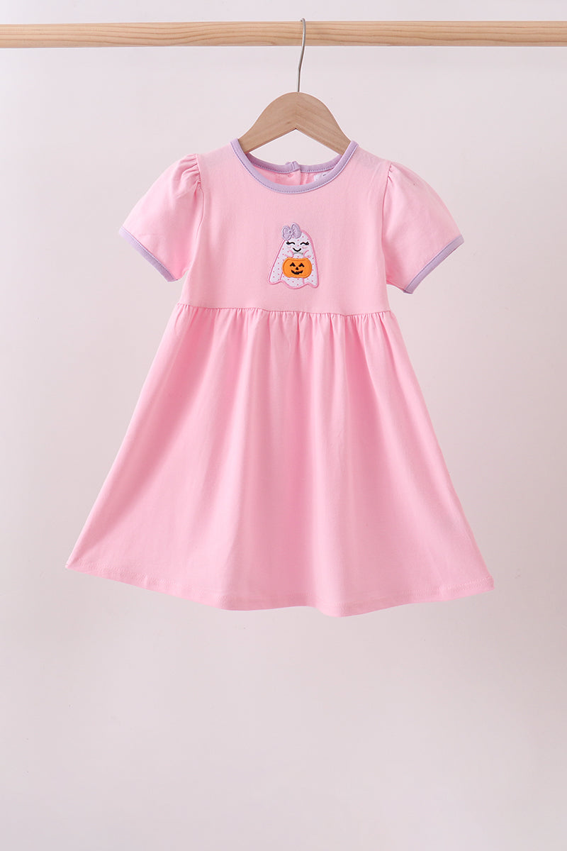 Pink ghost pumpkin embroidery dress