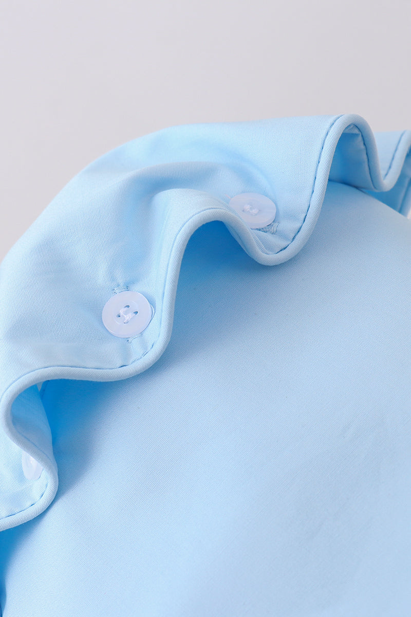 Blue ruffle bow bonnet