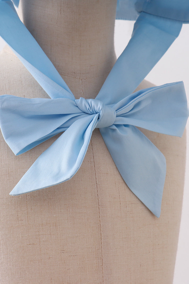 Blue ruffle bow bonnet