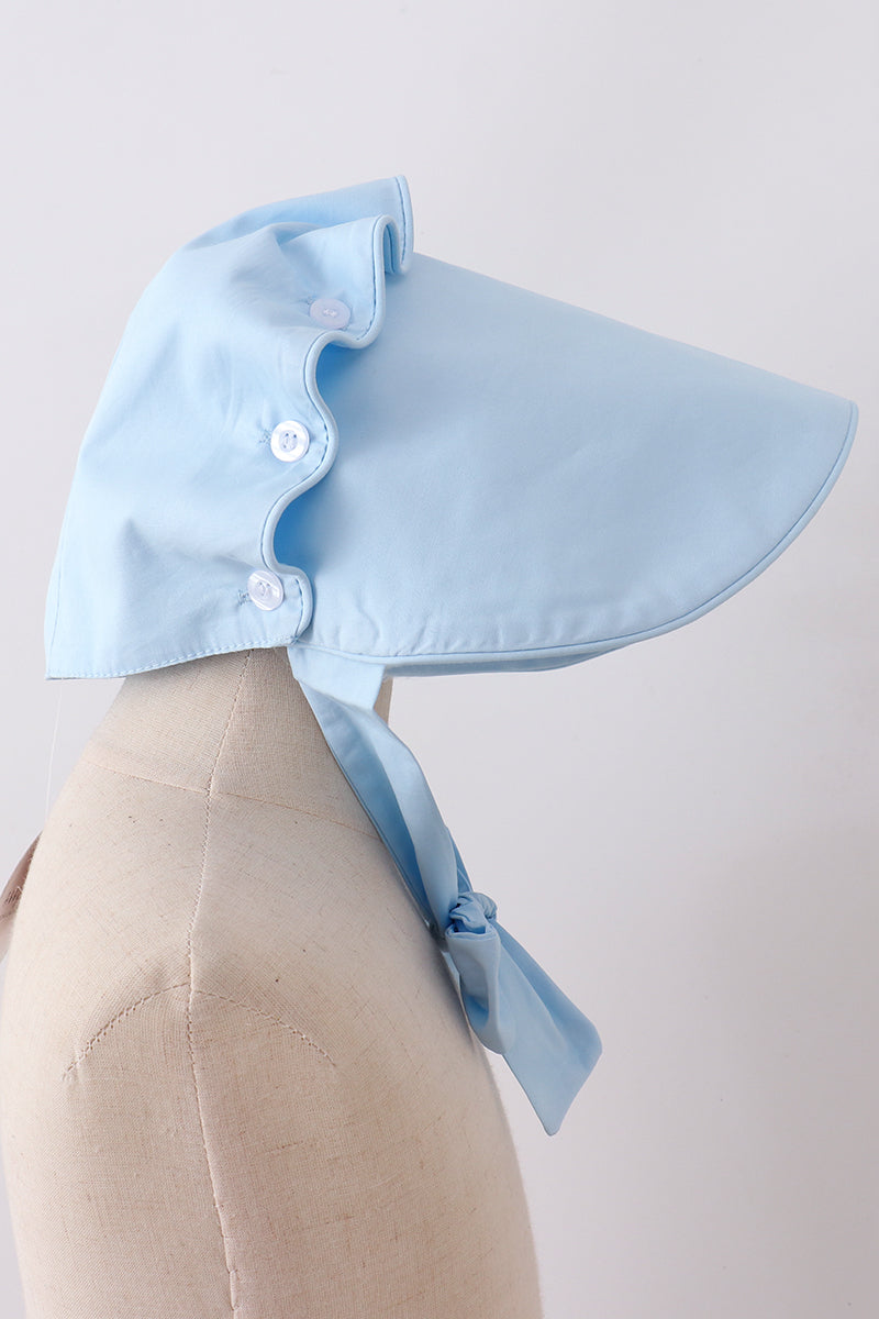 Blue ruffle bow bonnet