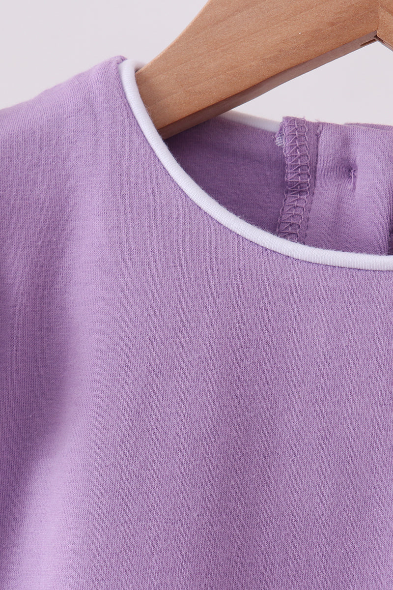 Dark purple flutter sleeve scalloped top