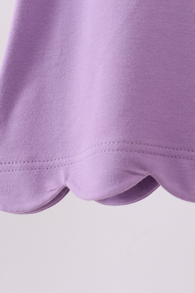 Dark purple flutter sleeve scalloped top