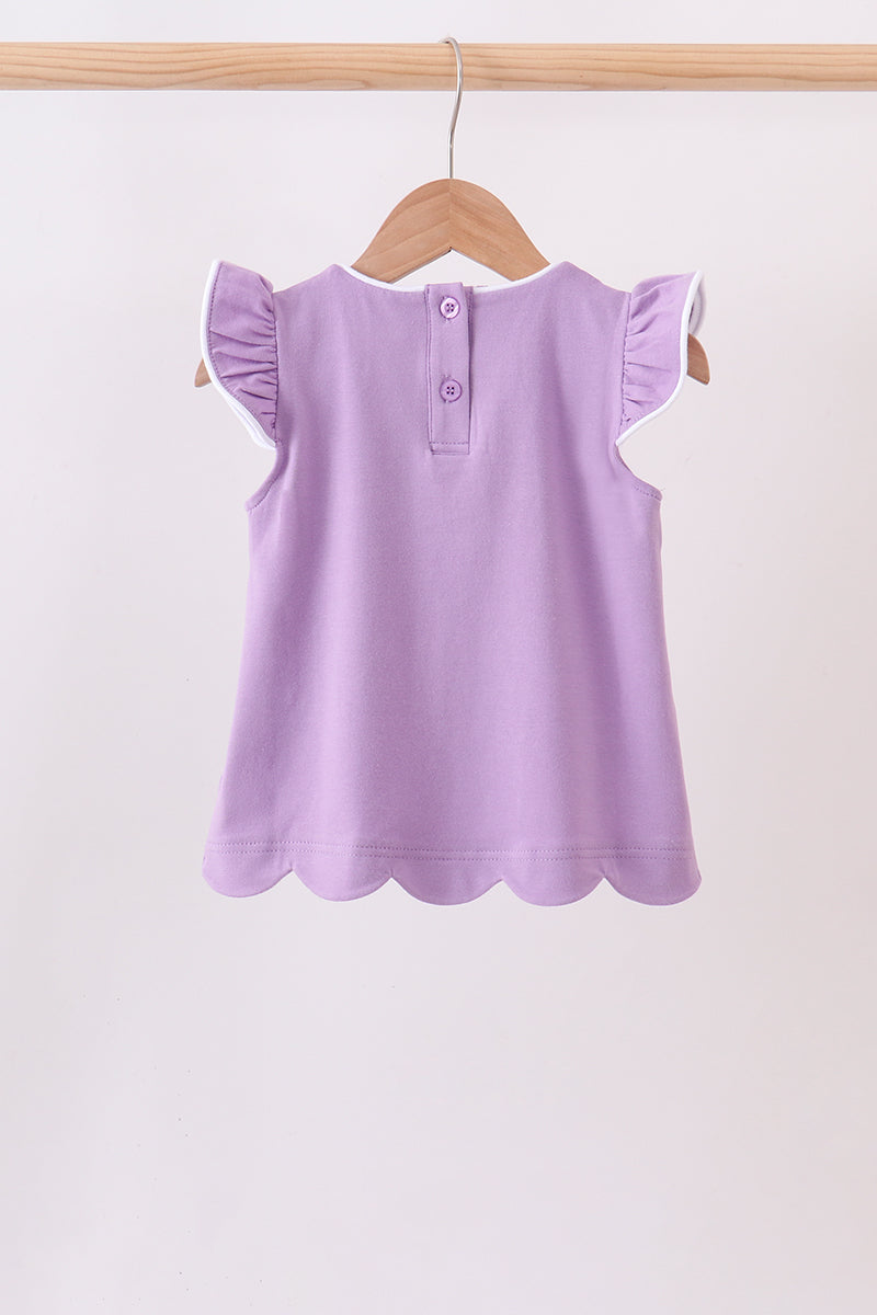 Dark purple flutter sleeve scalloped top