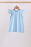 Mint flutter sleeve scalloped top