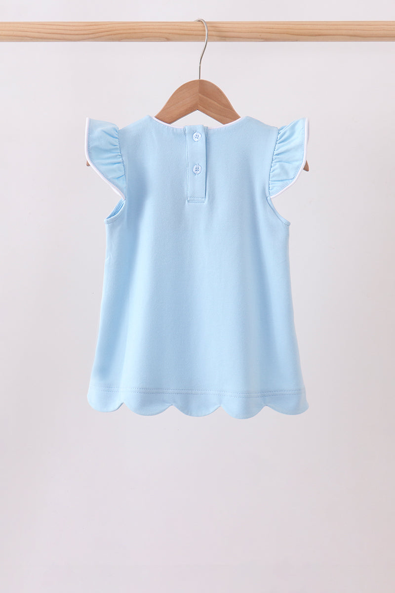 Mint flutter sleeve scalloped top