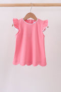 Deep pink flutter sleeve scalloped top