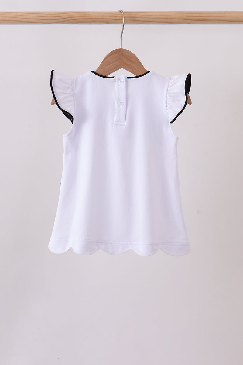 Snow white flutter sleeve scalloped top