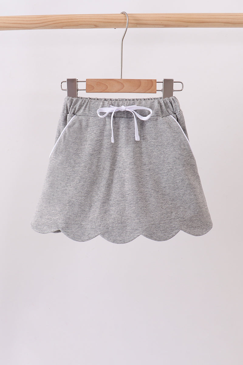Grey scallop hem bow skort