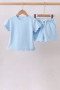 Blue Scalloped Shorts Set