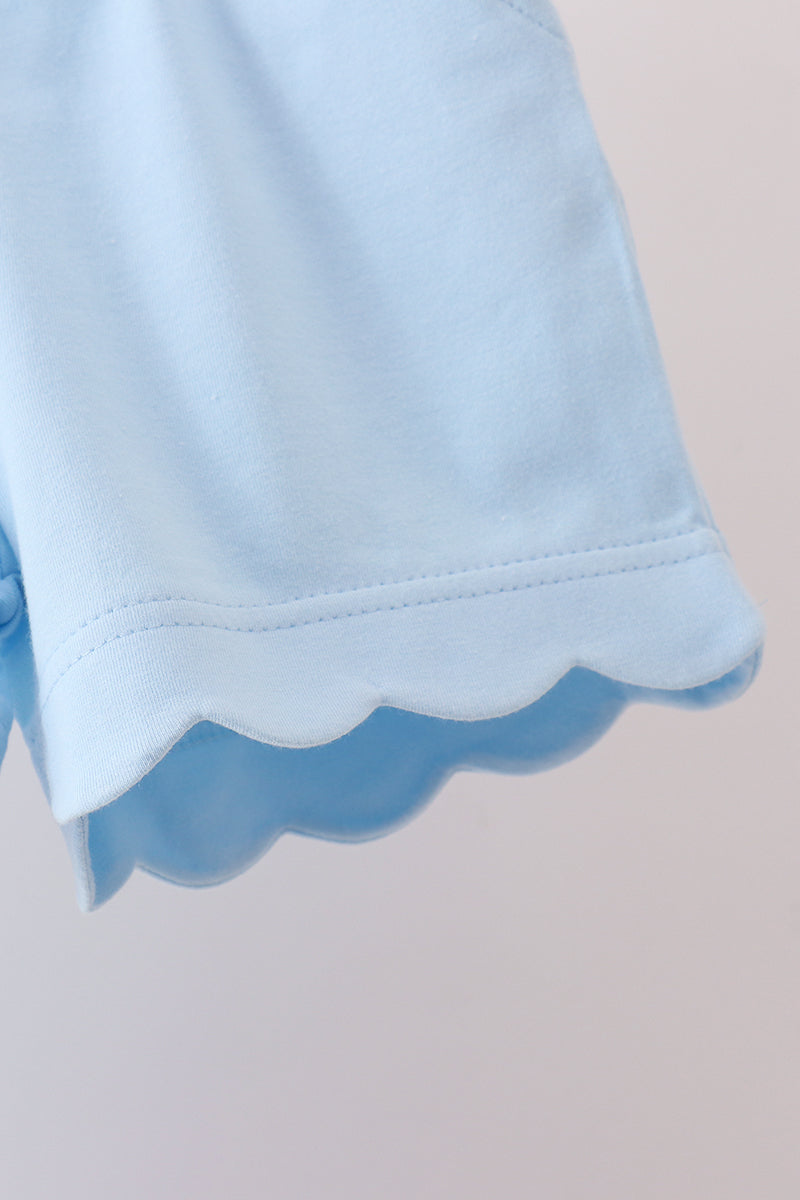 Blue Scalloped Shorts Set