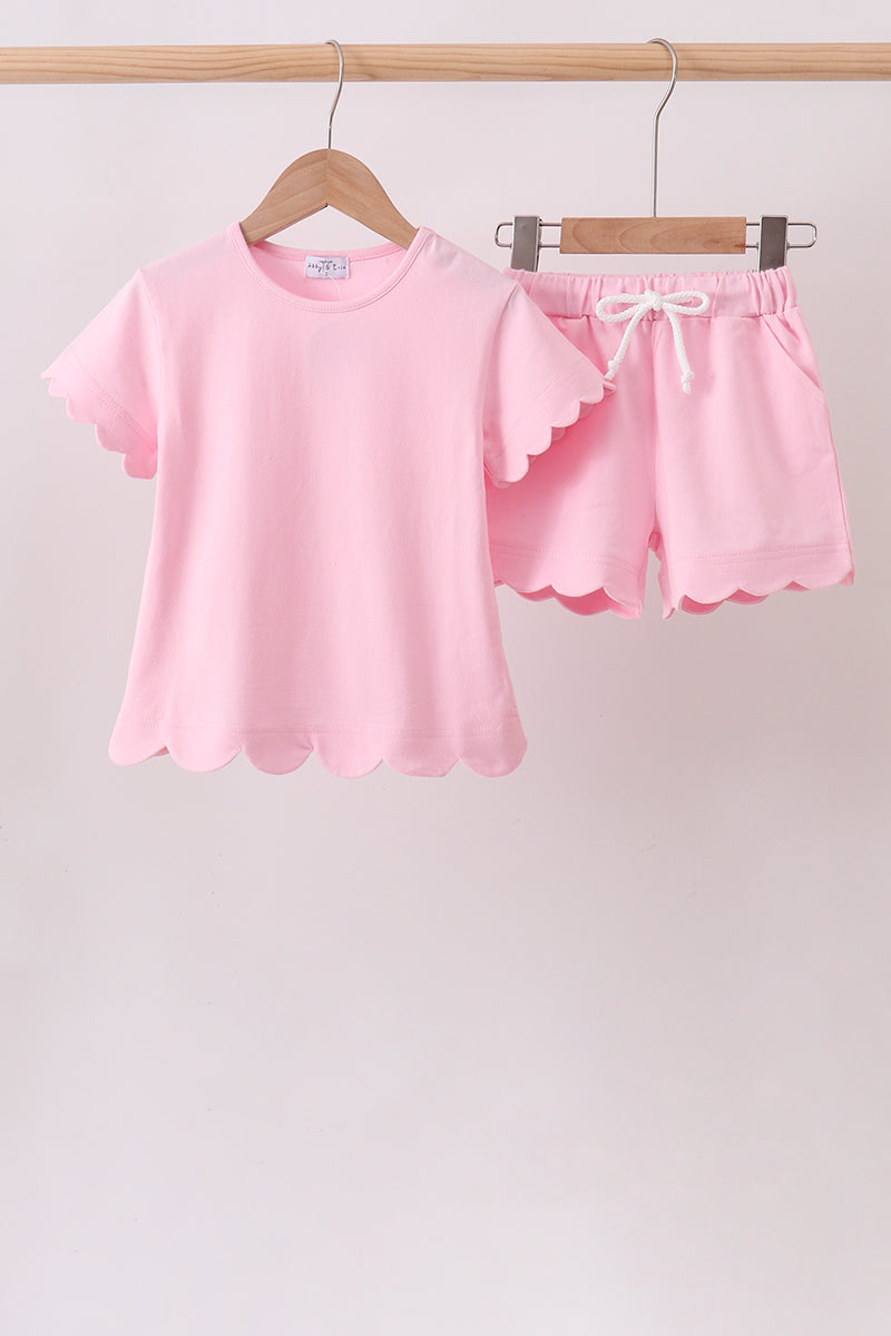Pink Scalloped Shorts Set