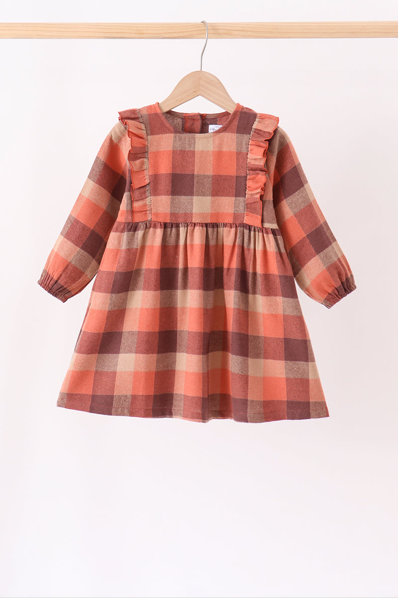 Rust Plaid Ruffle Dress
