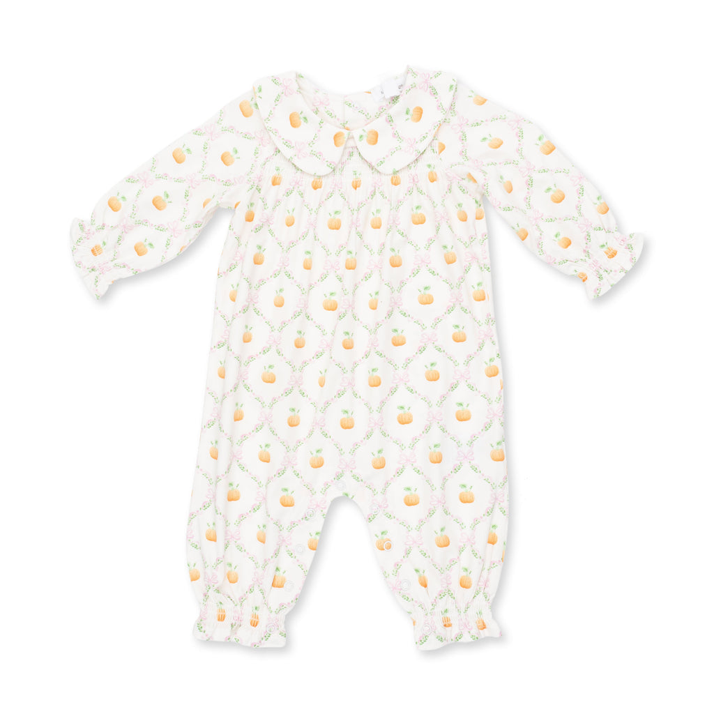 Pretty Pumpkin Trellis - Smocked Long Sleeve Romper