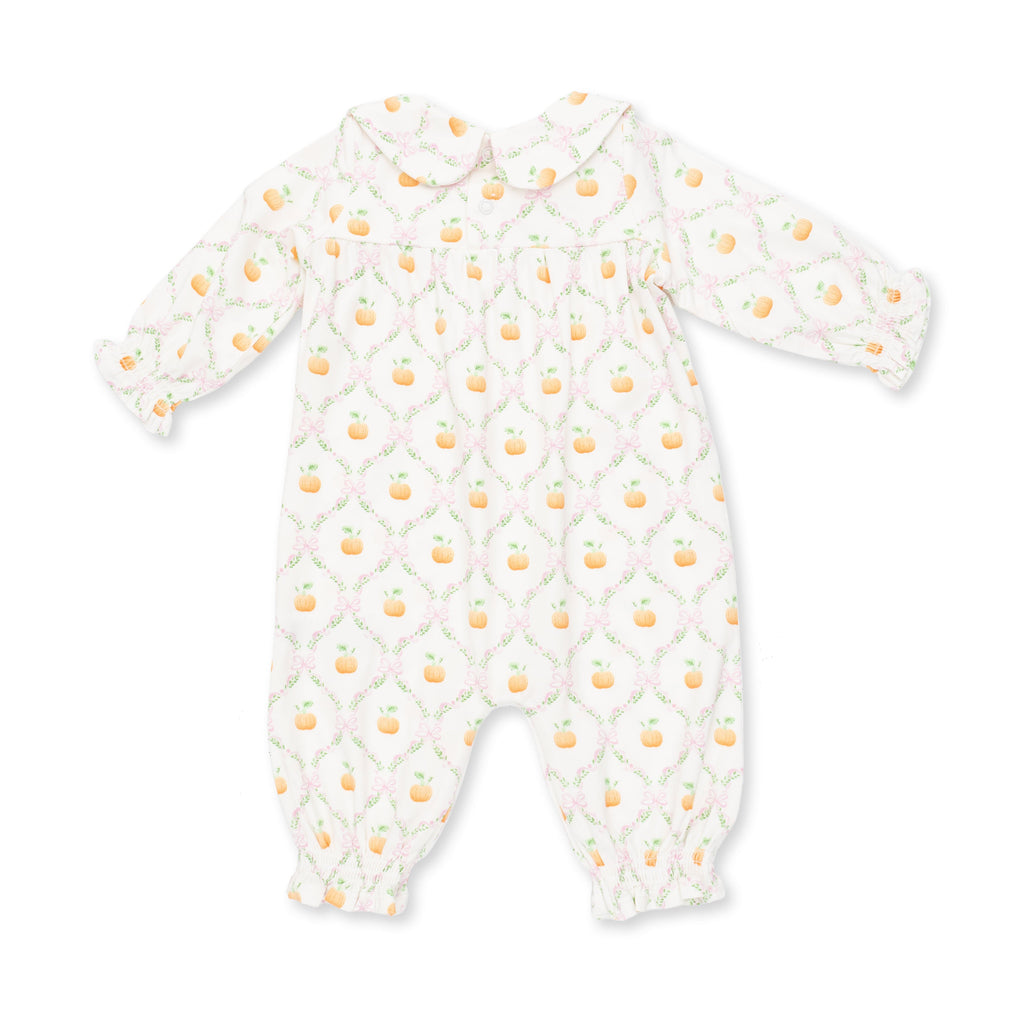 Pretty Pumpkin Trellis - Smocked Long Sleeve Romper