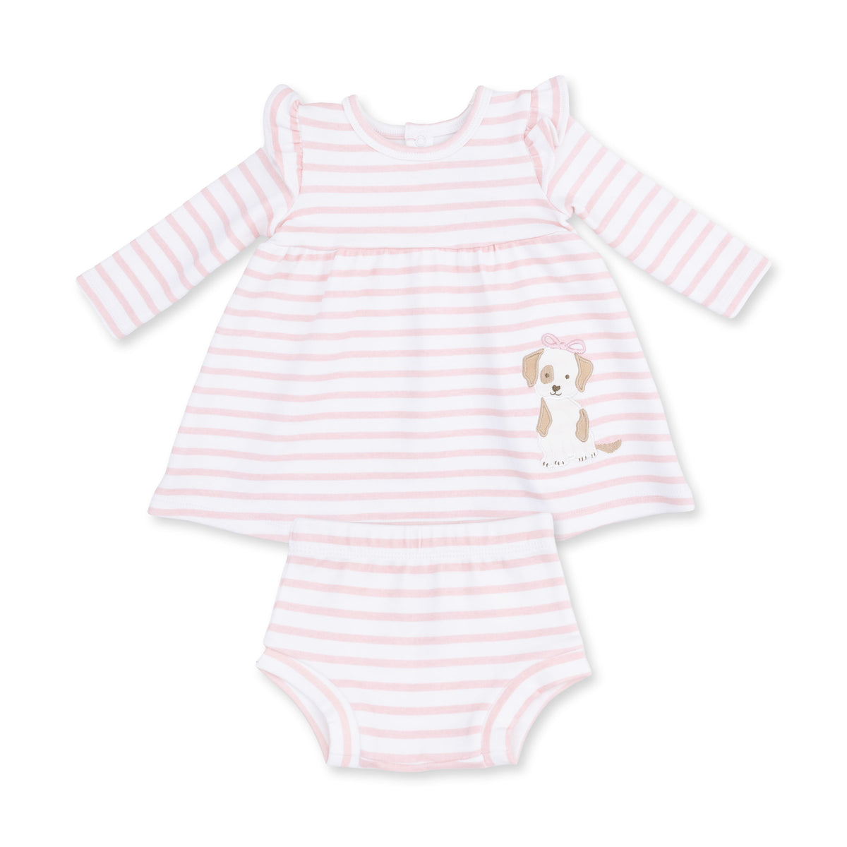 Stripe Puppy - Long Sleeve Dress with Ruffle and Bloomer (2T-4T Dress Only)