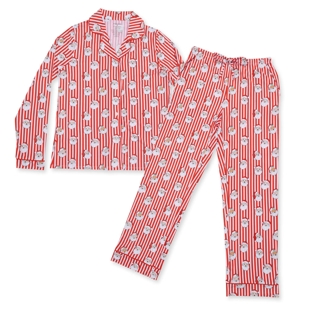 Vintage Santa Stripe - Bamboo - Adult Long Sleeve Coat Style and Pant with Pockets
