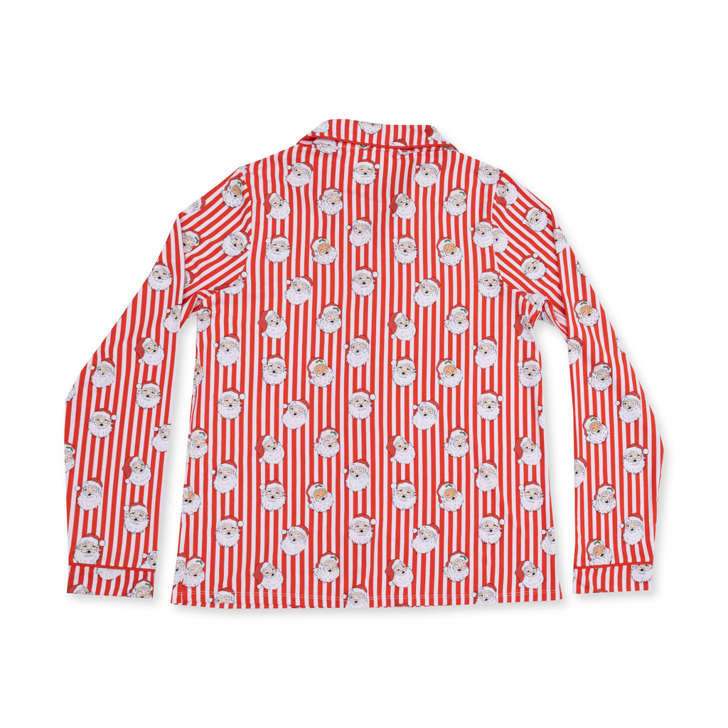 Vintage Santa Stripe - Bamboo - Adult Long Sleeve Coat Style and Pant with Pockets