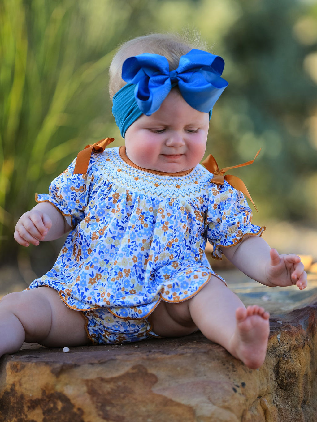 Fall Floral Smocked Girls Bloomer Set