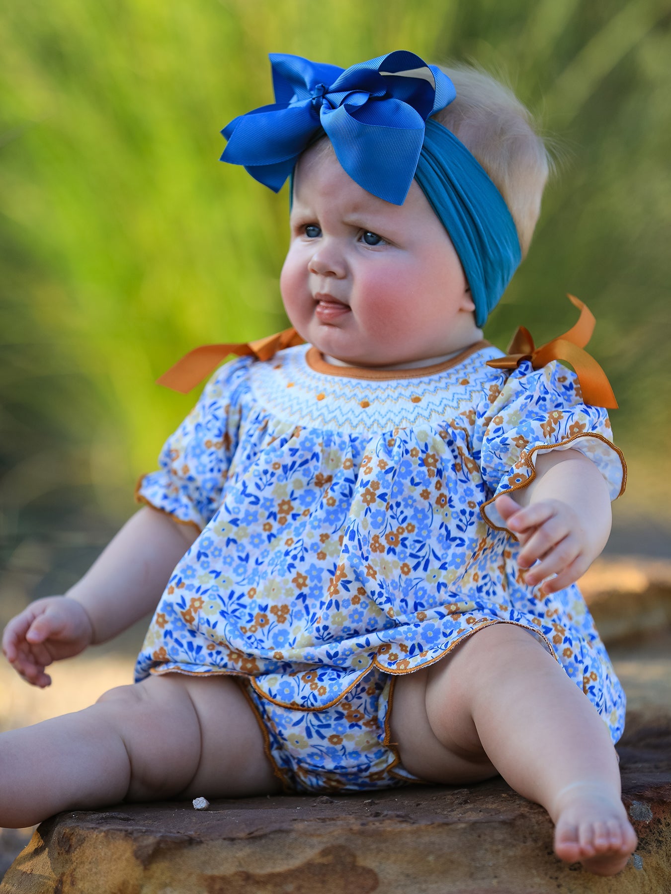 Fall Floral Smocked Girls Bloomer Set