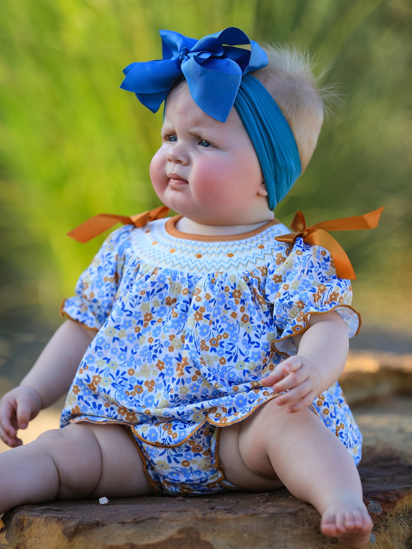 Fall Floral Smocked Girls Bloomer Set