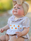 Fall Halloween & Thanksgiving Pumpkin Embroidery Smock Plaid Baby Girl Romper