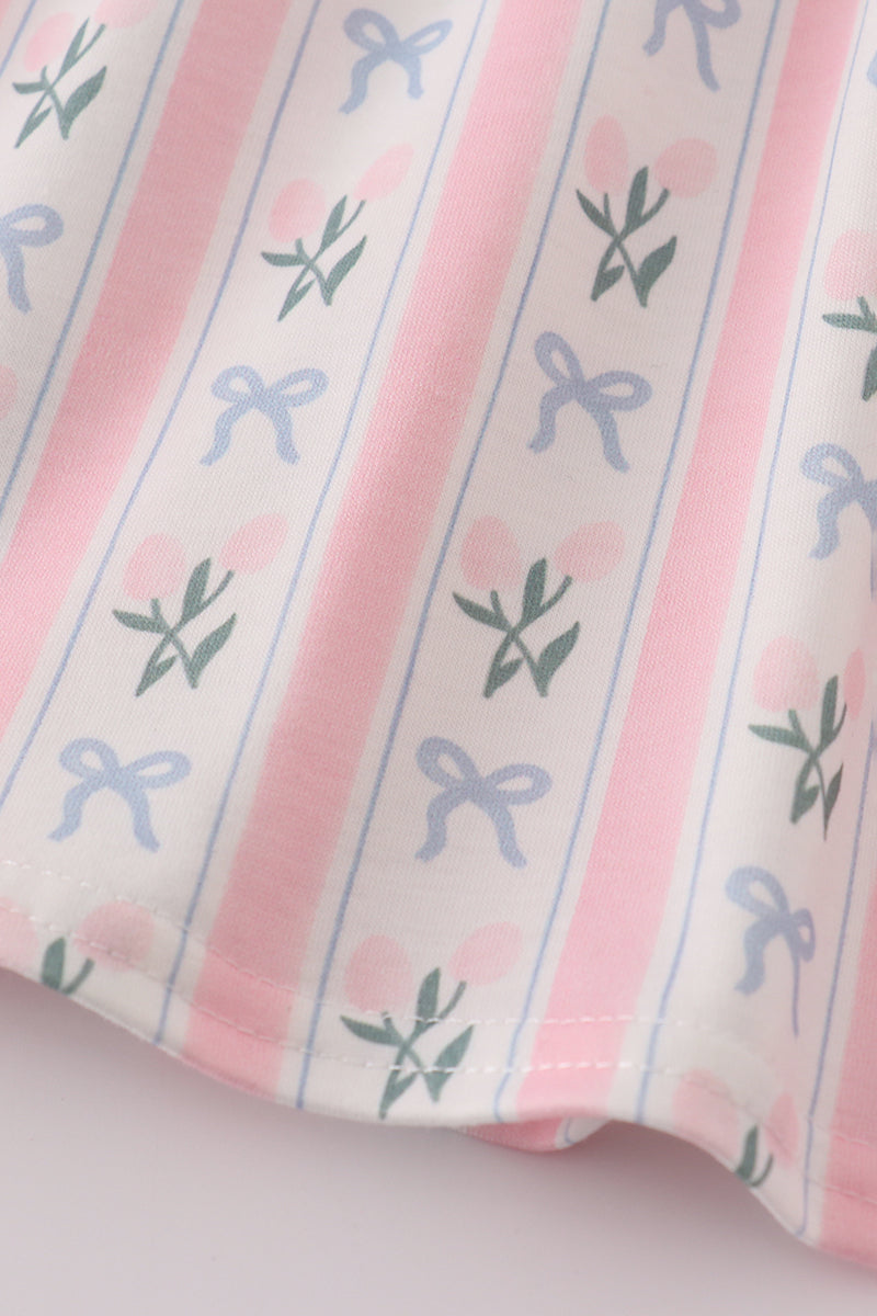 Pink Bow Embroidered Bow Bloomer Set