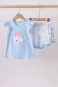 Blue Whale Applique Ruffle Shorts Set