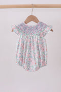 Green Floral Smocked Bubble