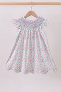 Green Floral Smocked Dress
