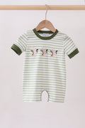Green Duck Embroidered Stripe Romper