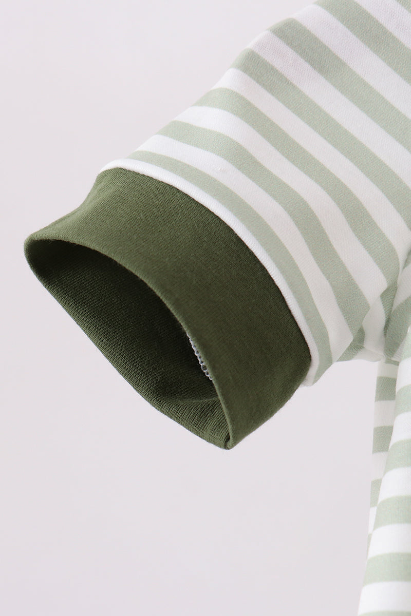 Green Duck Embroidered Stripe Romper