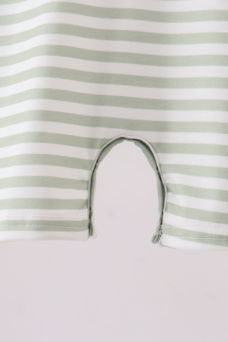 Green Duck Embroidered Stripe Romper