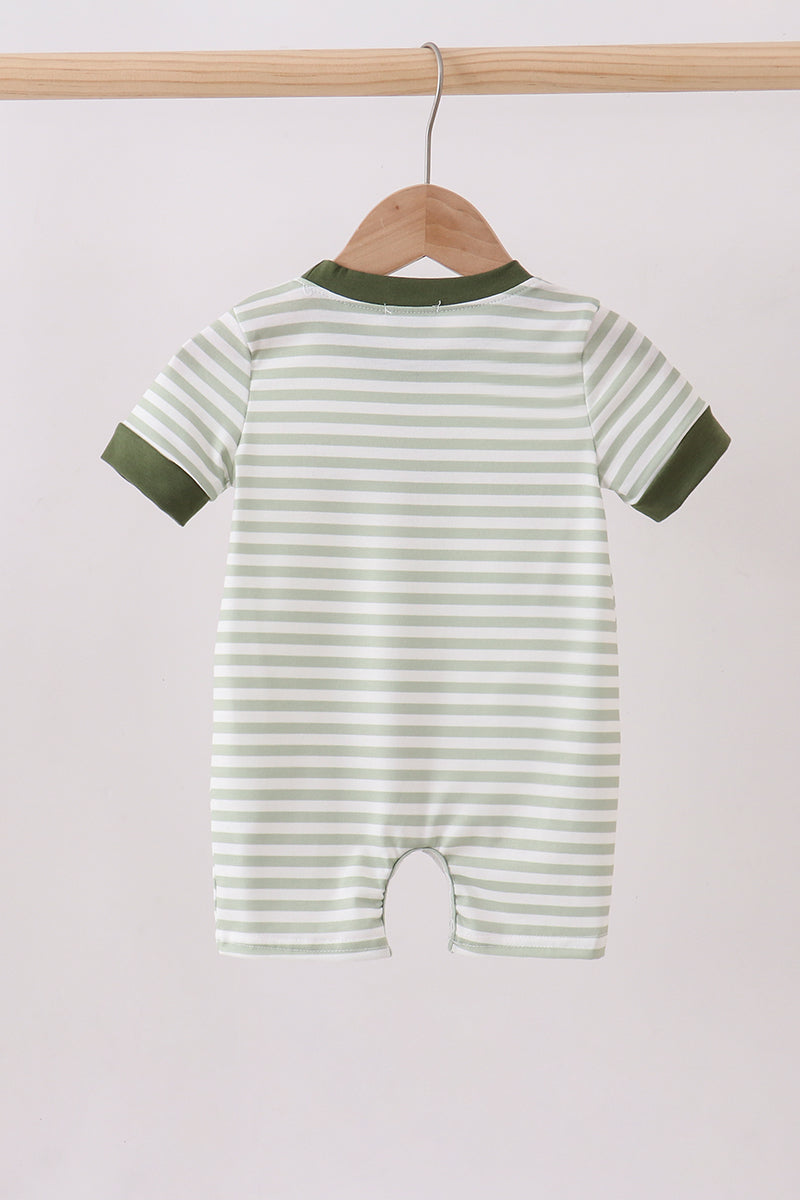 Green Duck Embroidered Stripe Romper