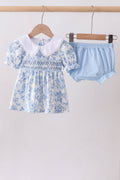 Blue rose smocked bloomer set