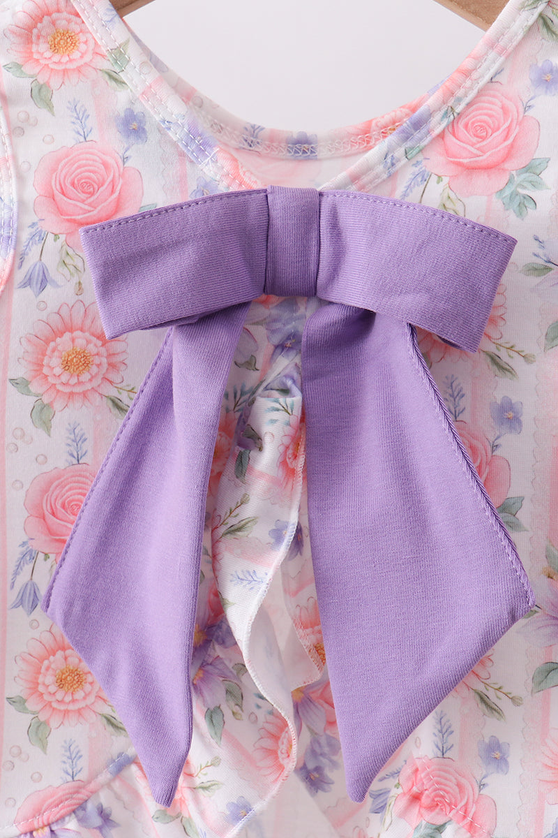 Purple rose bow smocked ruffle bloomer set