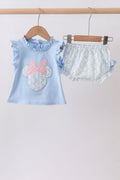 Blue character applique ruffle bloomer set
