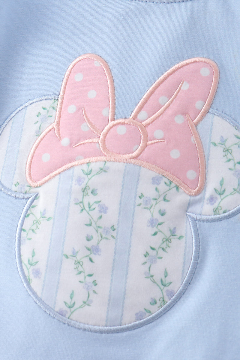 Blue character applique ruffle bloomer set