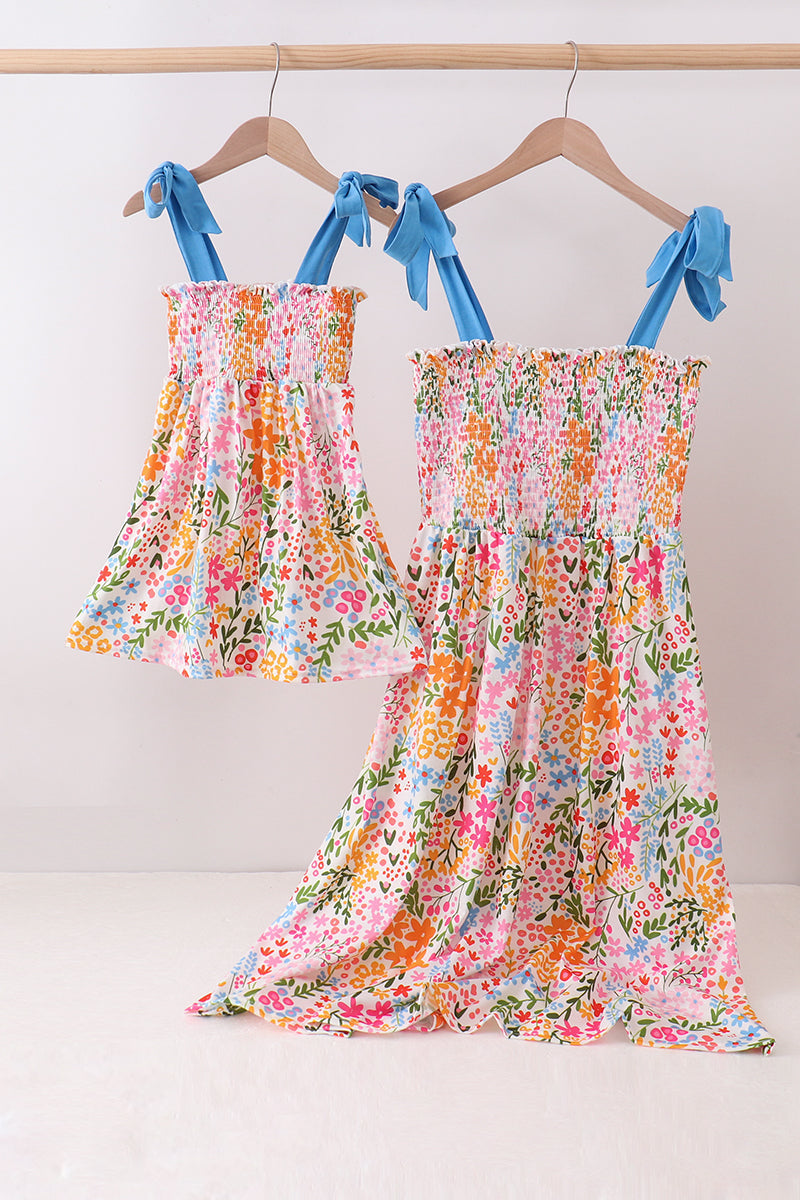 Summer floral print smocked mom&me dress
