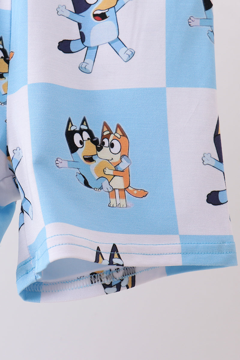 Blue character checkered bamboo pajama set