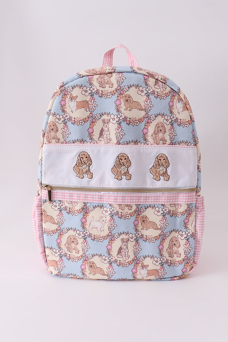 Pink puppy embroidery backpack